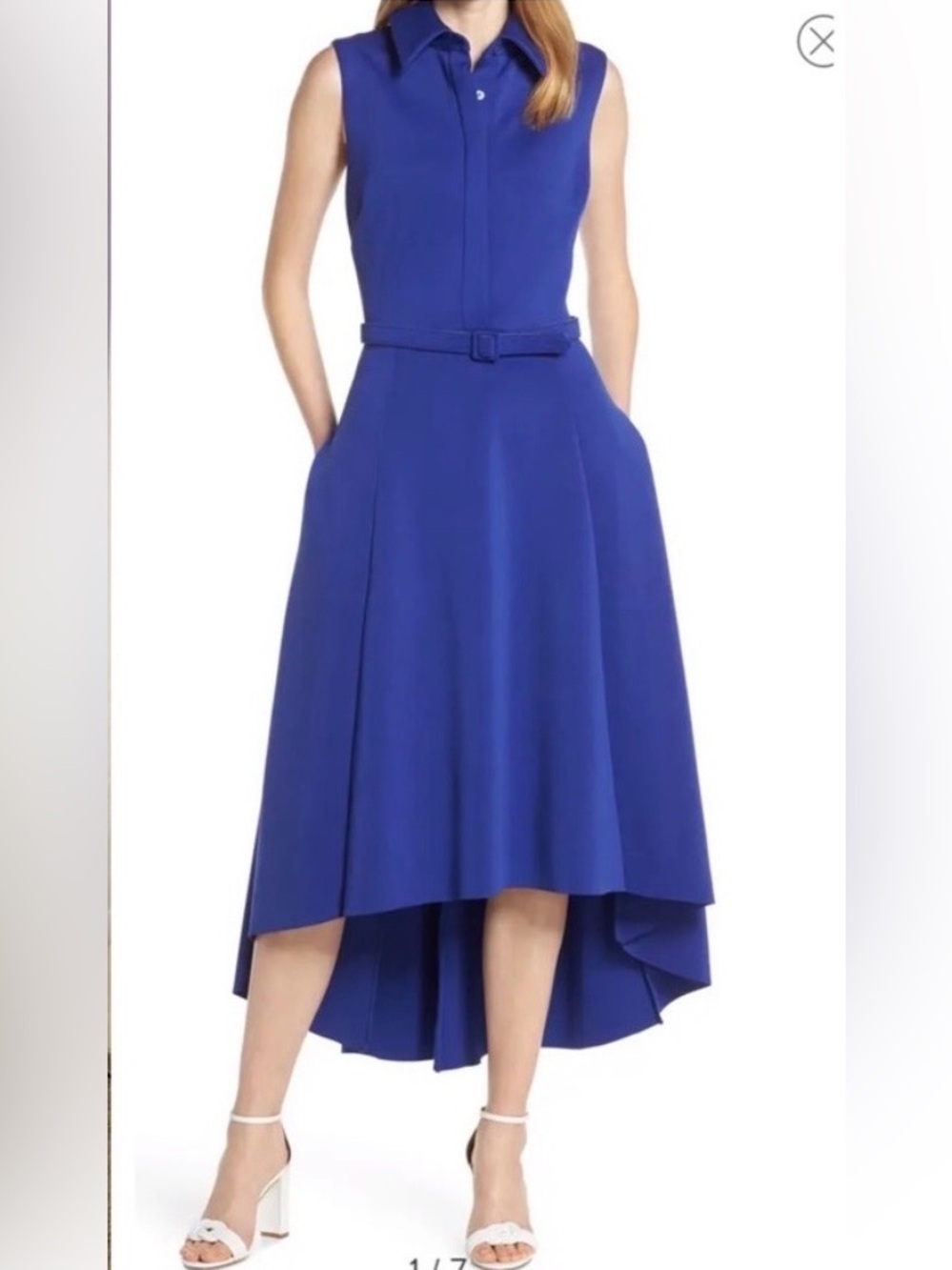 Badgley Mischka Cobalt Sleeveless Midi Dress with Belt
